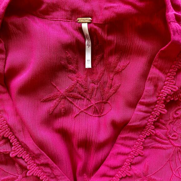 Free People Hot Pink Lattice Cutout Floral Embroidered Tunic Marissa FP Dress - Picture 6 of 7